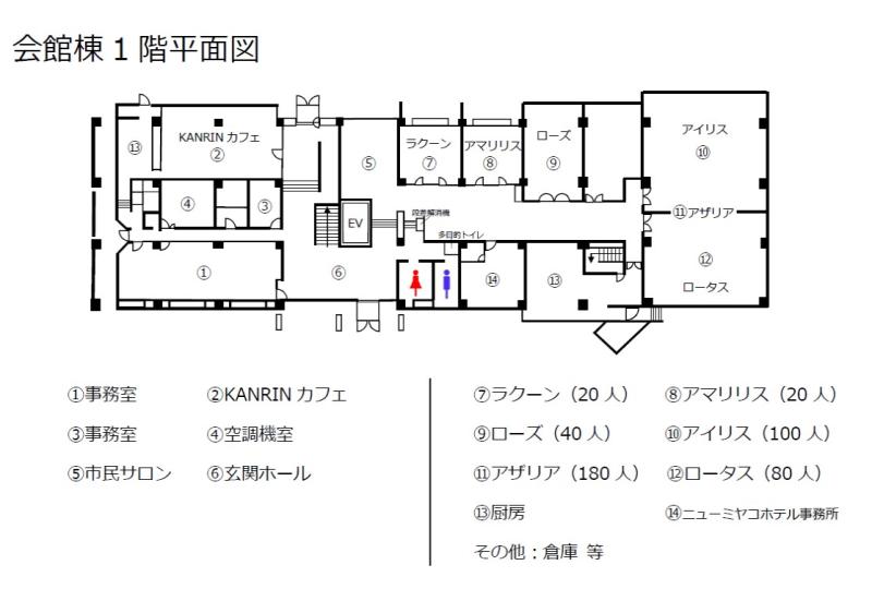 館林市文化会館 会館棟1階平面図