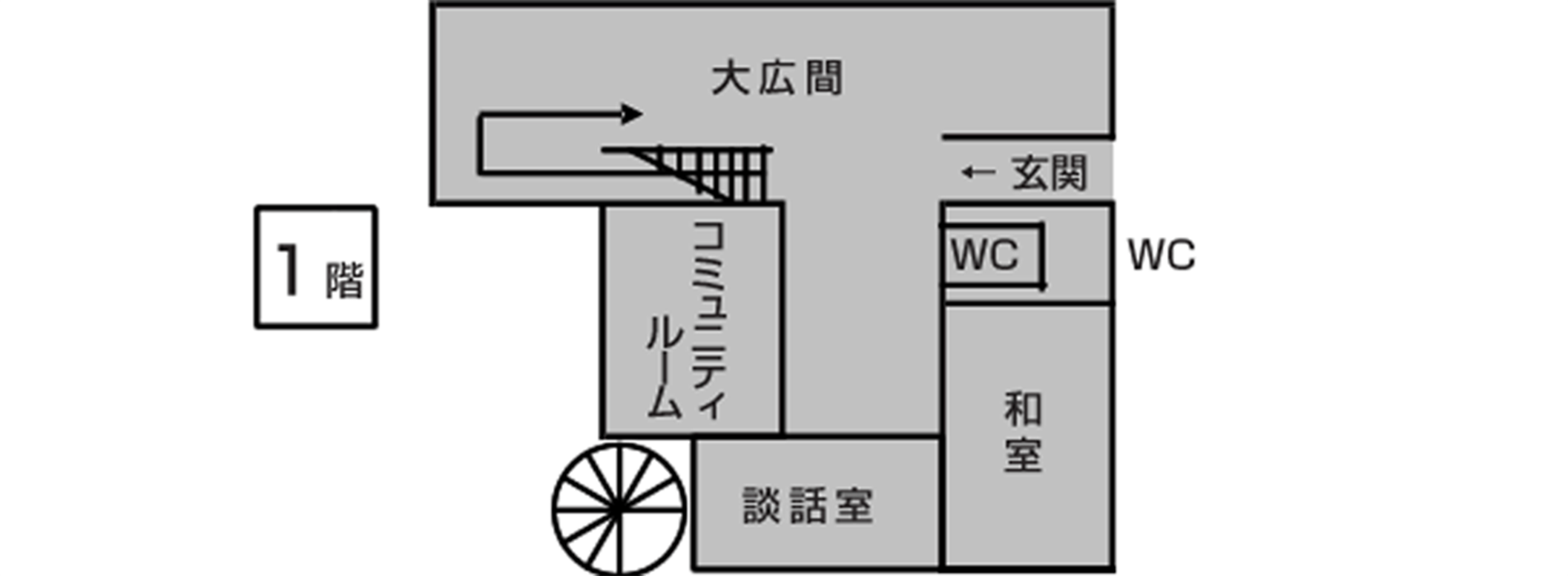 尼崎市立地域総合センター塚口 はつらつ元気館1階フロア案内（大広間・コミュニティルーム・談話室・和室）